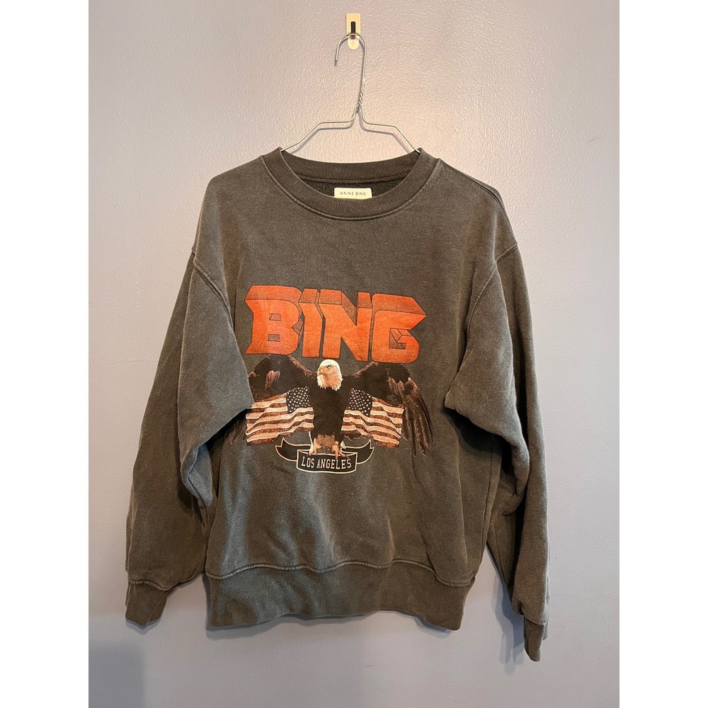 Anine Bing Sweatshirt Crewneck Faded Wash Gray Eagle Los Angeles Size Small